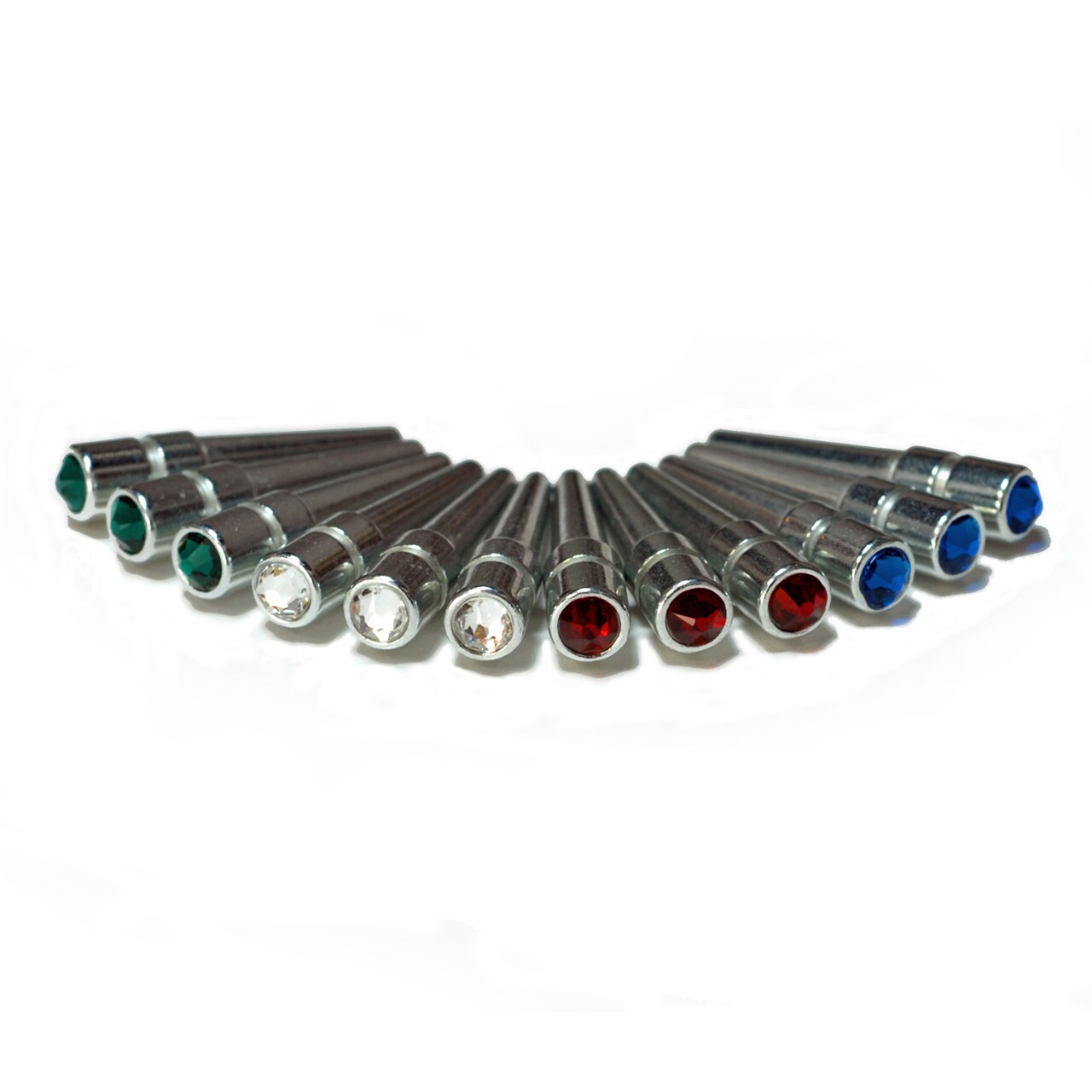 WE Games Chrome Metal Cribbage Pegs with Swarovski Austrian Crystals - Set of 12 - Red, Clear, Green, and Blue Crystals